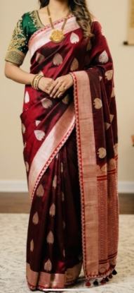 Picture of Handloom Venkatagiri Pattu saree with beads work blouse 