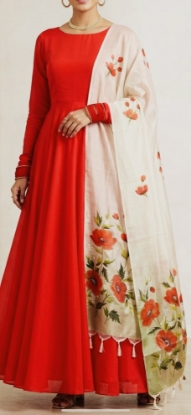 Picture of Hand Painted Dupatta with Georgette long frock 