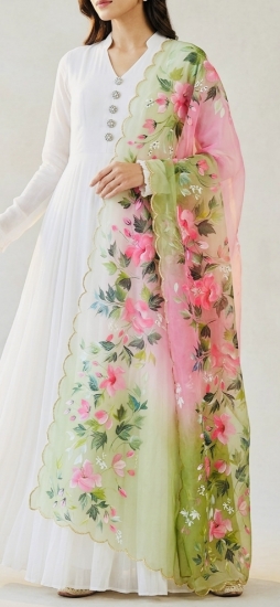 Picture of Hand Painted floral organza dupatta with Georgette long frock 