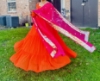 Picture of Orange and pink sequin party wear long frock