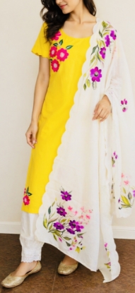 Picture of Hand Painted & Hand Embroidered 3 Pc kurthi set 