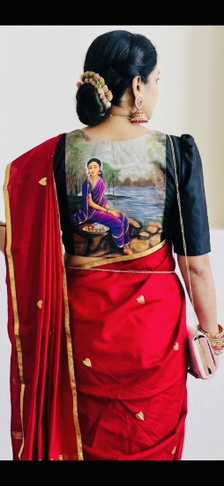 Picture of Hand Painted Ravi Varma blouse w/hand painted saree 
