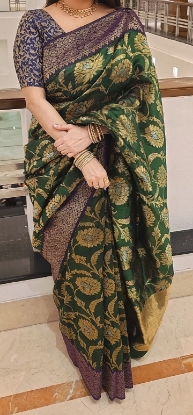 Picture of Designer Pure Chanderi silk saree with stitched blouse