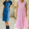 Picture of Combo : Denim & Mul cotton Ruffle checks dresses 