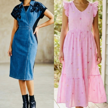 Picture of Combo : Denim & Mul cotton Ruffle checks dresses 