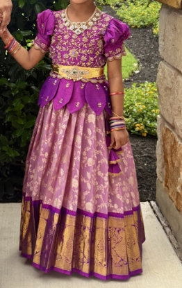 Picture of Pattu lehenga with rawsilk maggam blouse 4-5y 