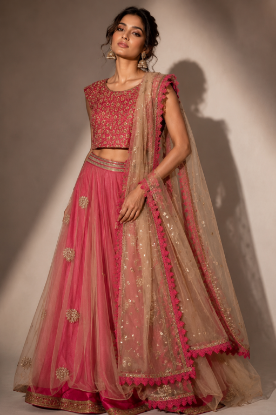 Picture of Partywear premium lehanga croptop set with heavy duppata 12-15Y
