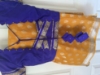 Picture of Stunning Mustard Yellow Banarasi Saree with Custom Designer Royal Blue Blouse