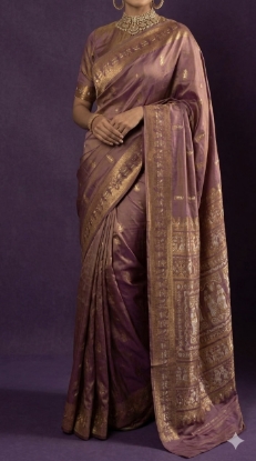 Picture of New-Elegant mauvy brown dual tone & Gold Silk Saree with Matching Blouse