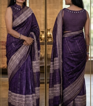 Picture of New Elegant Deep Purple Tussar Silk saree