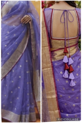 Picture of Never worn Lavender and red pure chanderi saree with custom made blouse 
