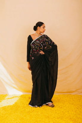 Picture of Hand embroidered premium linen saree