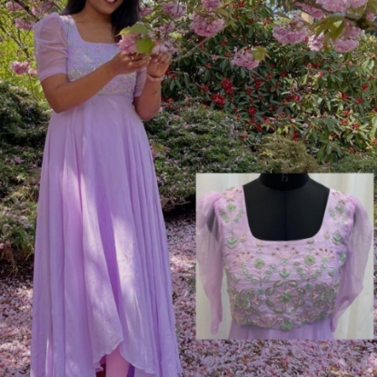Picture of Lilac Gorgette high low Pattern Dress with Handwork