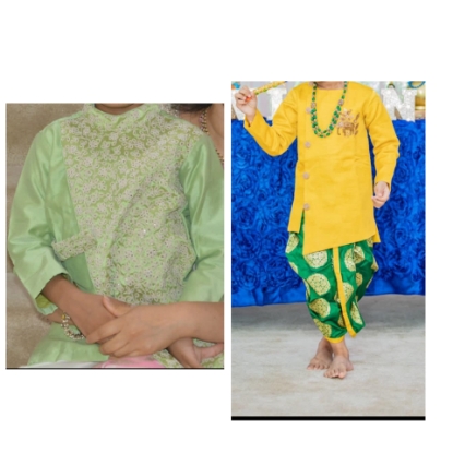 Picture of Soft raw silk Kurta Dhoti set 4-6Y