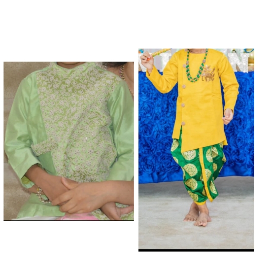 Picture of Soft raw silk Kurta Dhoti set 4-6Y