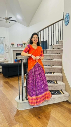 Picture of PL734 Orange and yellow crushed lehenga