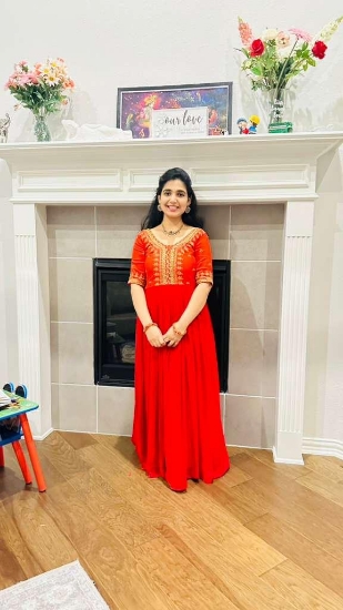 Picture of PL744 red maggam work frock