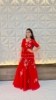 Picture of PL749 Red Georgette Brush painted Peplum Top and Skirt with Swaroski work