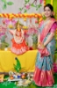 Picture of PL751 Blue and Pink Semi Pattu saree with animal theme allover and maggam blouse