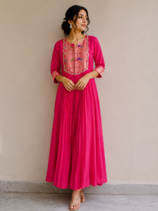 Picture of Elegance in every pleat Pink Paithani Frock