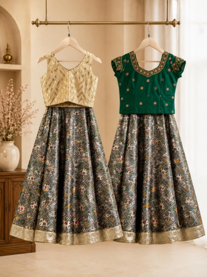 Picture of Patola lehenga with croptop and blouse 6-8Y