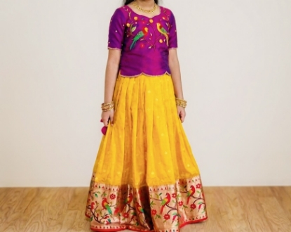 Picture of Fancy Lehanga  (zari kota inspired )maggam work blouse 8-9Y