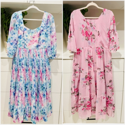 Picture of Pastel Floral Pleated Midi Dress And Soft Pink Tiered Floral Midi Dress