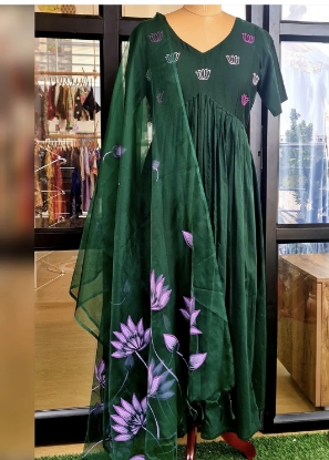 Picture of Handcraft Green and lavender hand embroidered Alia cut top