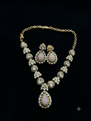 Picture of Elegant Gold-Tone Kundan & Pink Gemstone Necklace