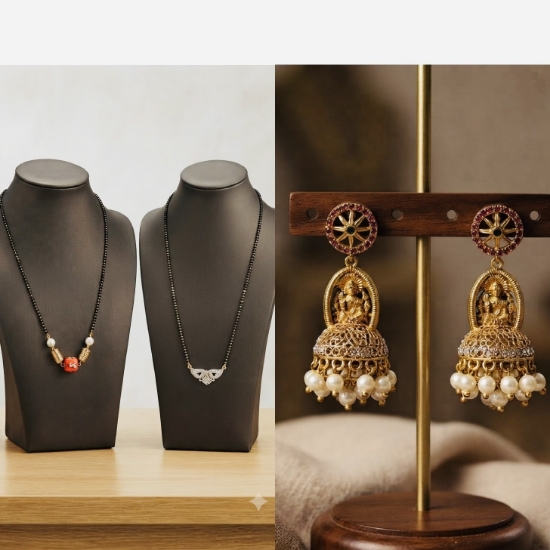 Picture of Triple Combo : 2 black beads chains , 1 cage earrings 