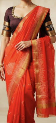 Picture of Real Tanjavur painted blouse with kolam print muslin saree 