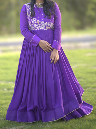 Picture of Beautiful  purple shaded anarkali with huge ghera and cancan