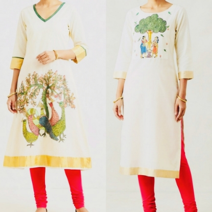 Picture of Combo : Onam Kasavu Hand Painted Kurthi 2 pc 