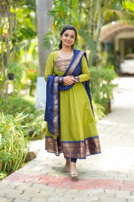 Picture of Pure handloom cotton anarkali with kanchi border