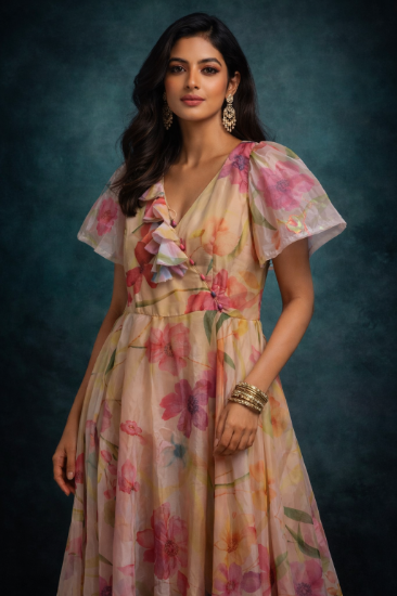 Picture of Floral Organza Maxi Dress – Elegant Party / Wedding Guest Dress