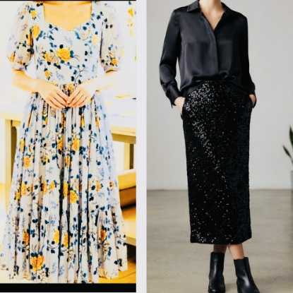 Picture of Combo : Midi dress & sequin skirt set 