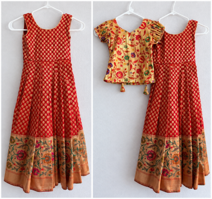 Picture of Paithani Langa/Dress 2 in 1 model 4to 6 year old