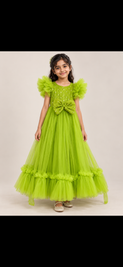 Picture of Green mirror work frock 6-8Y