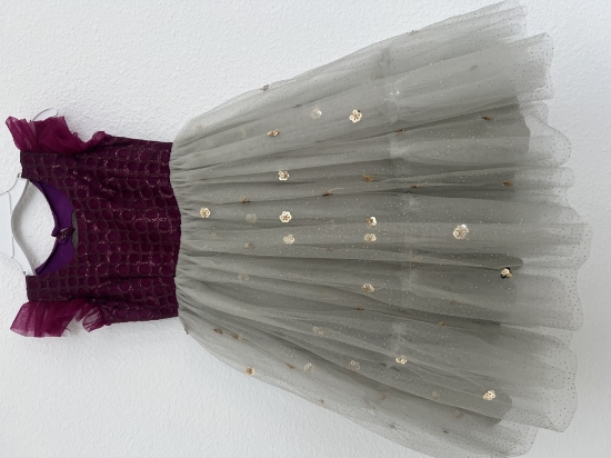 Picture of Gray and mejantha pink full length frock 
