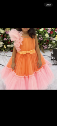 Picture of Orange and pink party wear frock for 3-4Y old with ruffles