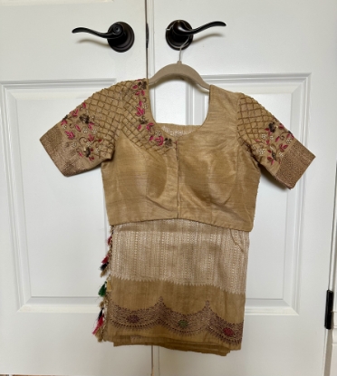 Picture of Golden beige benaras saree with hand-embroidered blouse