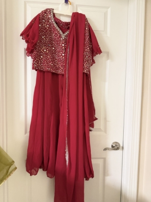 Picture of Mirror work red crop top plazo set 