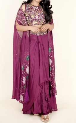 Picture of Stunning hand maggam work in wine color gives an indowestern outfit vibe