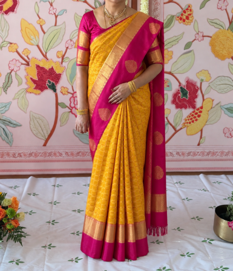 Picture of Yellow pure kanchi pattu saree