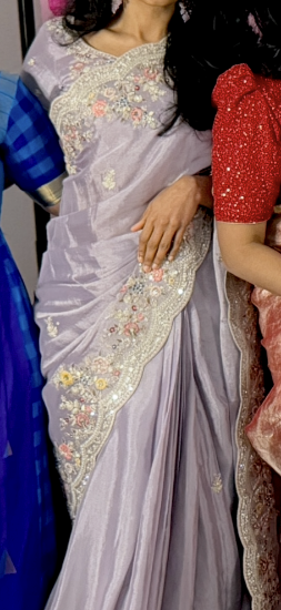 Picture of Lilac orgnaza tissue heavy work saree