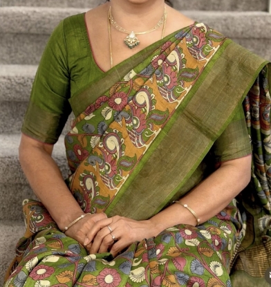 Picture of Green tussar silk saree