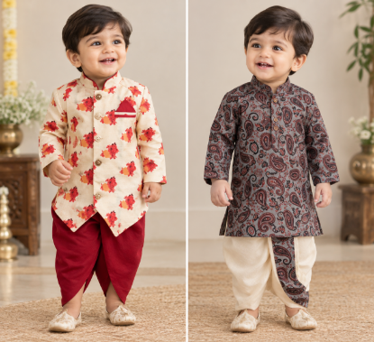 Picture of Partywear kurtha patiyala set and cotton kurta with pancha 1Y