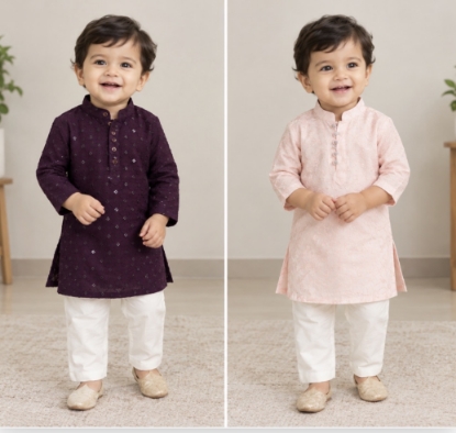 Picture of Chikenkari straight kurta set and peach chickenkari cotton kurta 1y