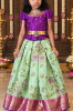 Picture of Pure tussar painted lehanga with pure raw silk maggam work blouse 2-4Y