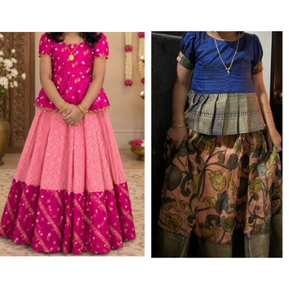 Picture of Pure chikenkari with bandini lehanga and pure pen kalamkari kanchi lehanga 2-4Y